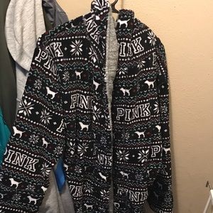 Pink fleece bath robe